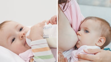 Un bébé allaité au sein et un bébé allaité au biberon
