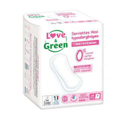 Love and green serviettes hypoallergéniques anti-irritation maxi normal paquet de 16